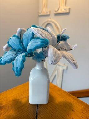 Blue and White Velvet Lily Stems Faux Floral Arrangement